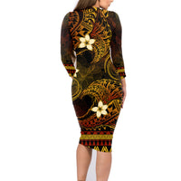 FSM Culture Day Family Matching Long Sleeve Bodycon Dress and Hawaiian Shirt Tribal Pattern Gold Version LT01 - Polynesian Pride