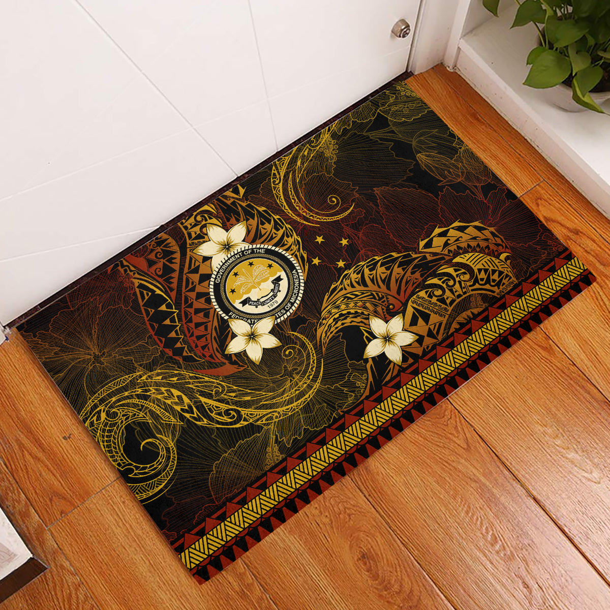 FSM Culture Day Rubber Doormat Tribal Pattern Gold Version LT01 Gold - Polynesian Pride
