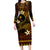 FSM Chuuk State Family Matching Long Sleeve Bodycon Dress and Hawaiian Shirt Tribal Pattern Gold Version LT01 Mom's Dress Gold - Polynesian Pride