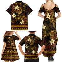 FSM Chuuk State Family Matching Summer Maxi Dress and Hawaiian Shirt Tribal Pattern Gold Version LT01 - Polynesian Pride