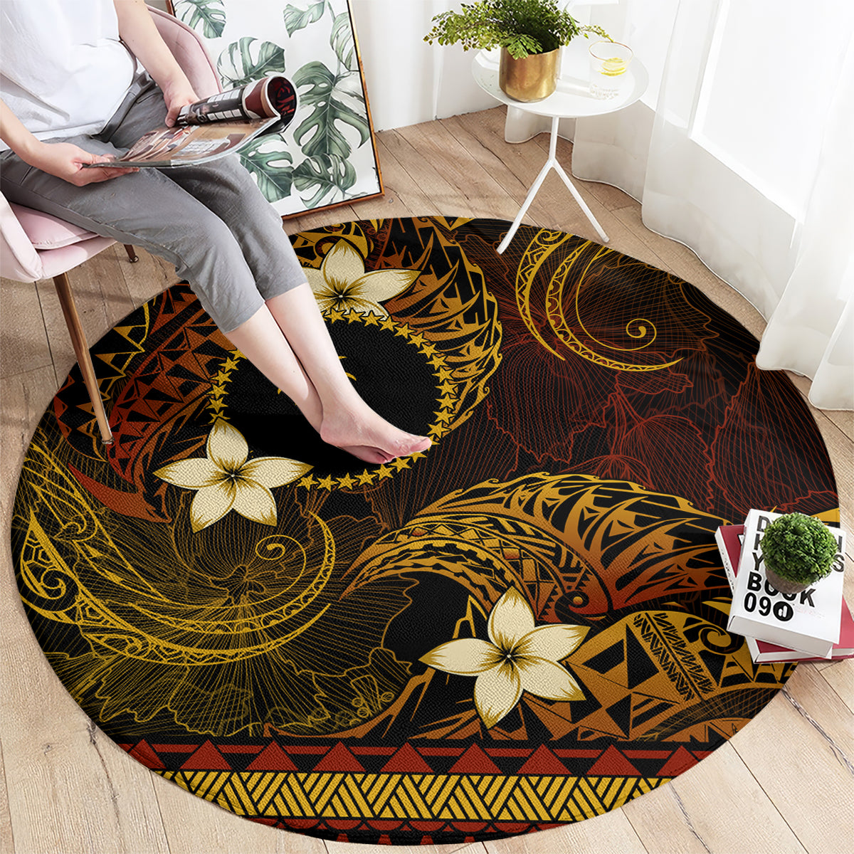 FSM Chuuk State Round Carpet Tribal Pattern Gold Version LT01 - Polynesian Pride