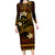 FSM Kosrae State Family Matching Long Sleeve Bodycon Dress and Hawaiian Shirt Tribal Pattern Gold Version LT01 Mom's Dress Gold - Polynesian Pride