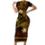 FSM Kosrae State Family Matching Short Sleeve Bodycon Dress and Hawaiian Shirt Tribal Pattern Gold Version LT01 Mom's Dress Gold - Polynesian Pride