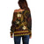 FSM Kosrae State Off Shoulder Sweater Tribal Pattern Gold Version LT01 - Polynesian Pride