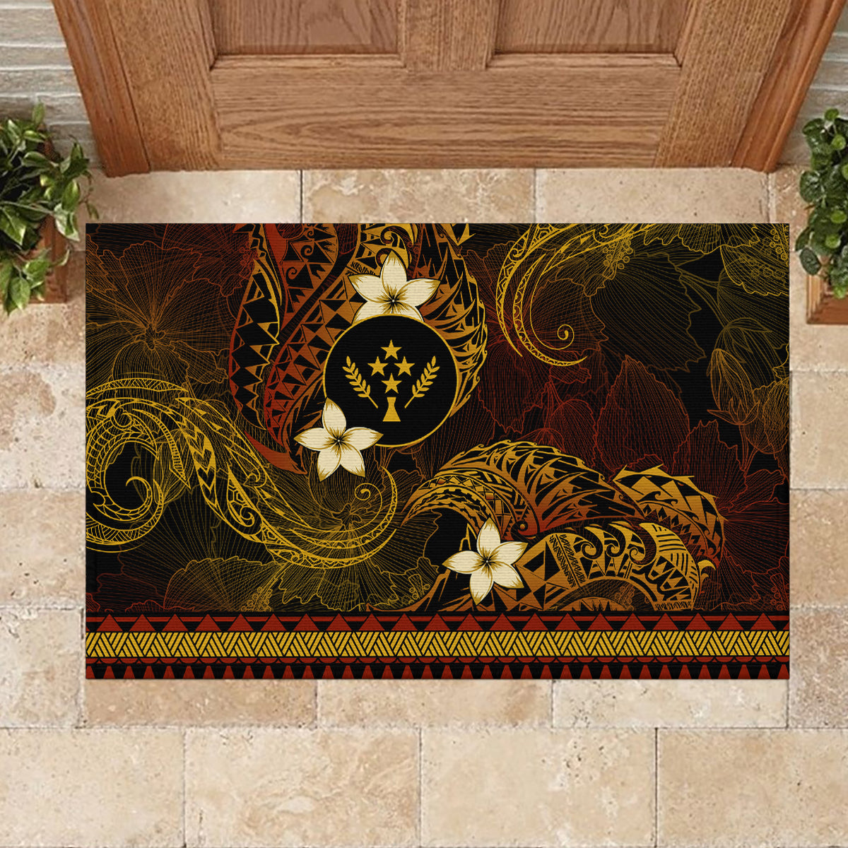 FSM Kosrae State Rubber Doormat Tribal Pattern Gold Version LT01 - Polynesian Pride
