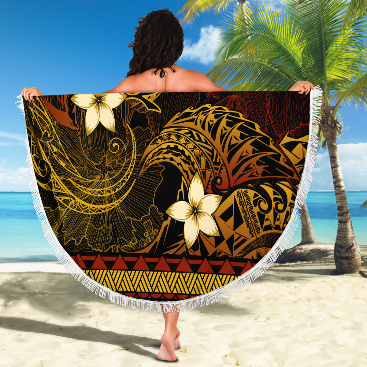 FSM Pohnpei State Beach Blanket Tribal Pattern Gold Version