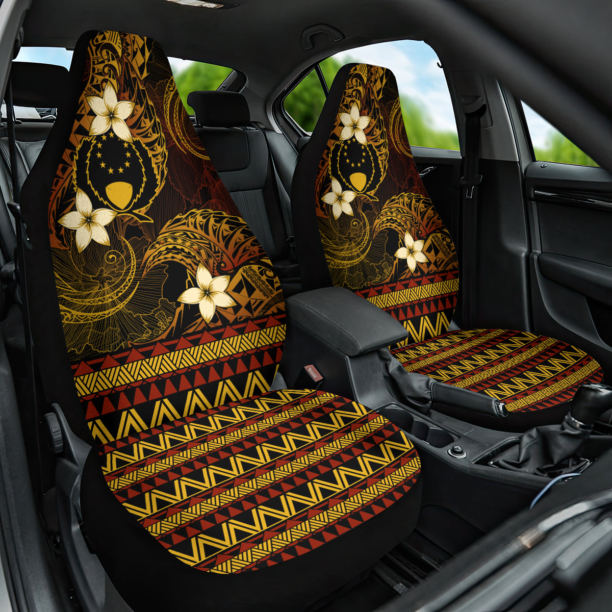 FSM Pohnpei State Car Seat Cover Tribal Pattern Gold Version