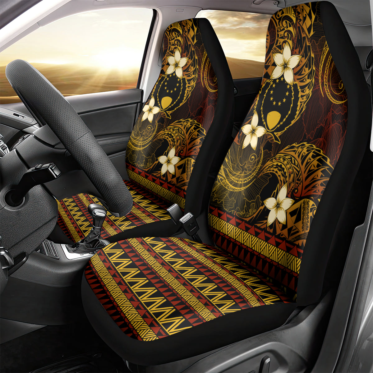 FSM Pohnpei State Car Seat Cover Tribal Pattern Gold Version