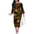 FSM Pohnpei State Family Matching Off Shoulder Long Sleeve Dress and Hawaiian Shirt Tribal Pattern Gold Version LT01 Mom's Dress Gold - Polynesian Pride