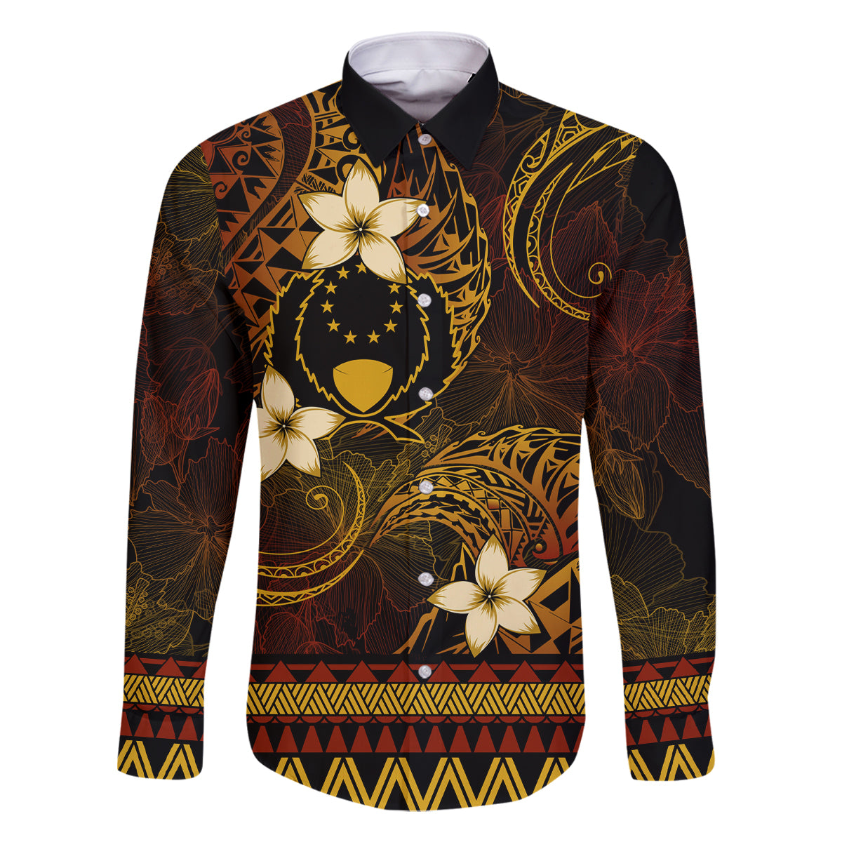 FSM Pohnpei State Family Matching Summer Maxi Dress and Hawaiian Shirt Tribal Pattern Gold Version LT01 Dad's Shirt - Long Sleeve Gold - Polynesian Pride