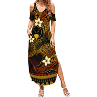 FSM Pohnpei State Family Matching Summer Maxi Dress and Hawaiian Shirt Tribal Pattern Gold Version LT01 Mom's Dress Gold - Polynesian Pride