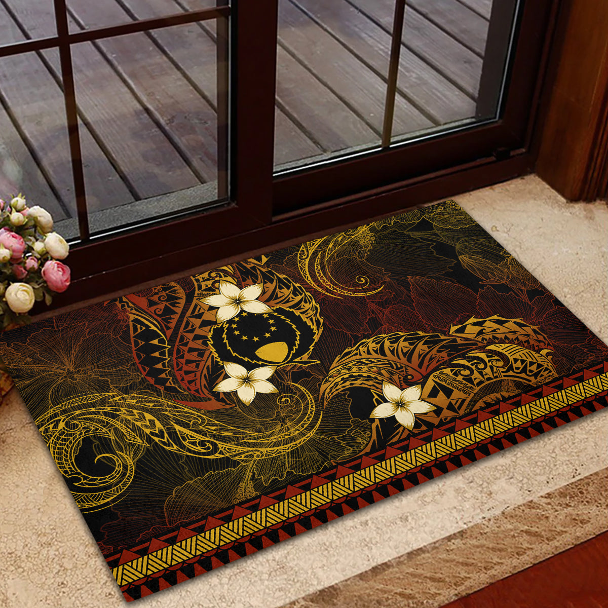 FSM Pohnpei State Rubber Doormat Tribal Pattern Gold Version