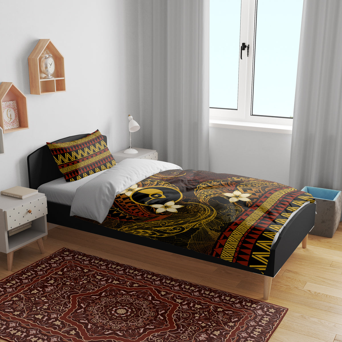 FSM Yap State Bedding Set Tribal Pattern Gold Version