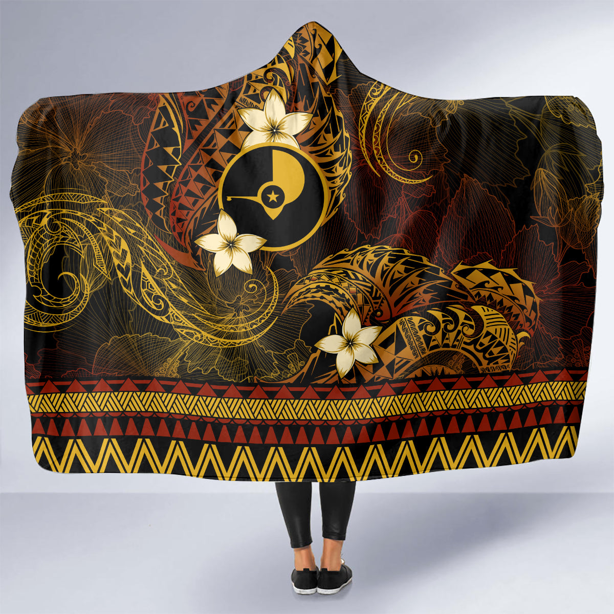 FSM Yap State Hooded Blanket Tribal Pattern Gold Version