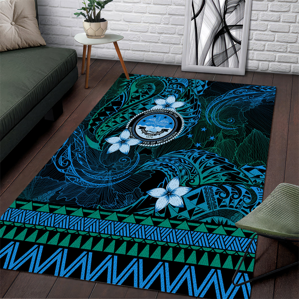 FSM Culture Day Area Rug Tribal Pattern Ocean Version