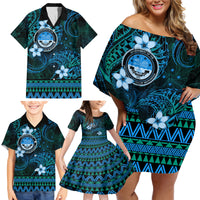 FSM Culture Day Family Matching Off Shoulder Short Dress and Hawaiian Shirt Tribal Pattern Ocean Version LT01 - Polynesian Pride