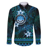 FSM Culture Day Family Matching Puletasi and Hawaiian Shirt Tribal Pattern Ocean Version LT01 Dad's Shirt - Long Sleeve Blue - Polynesian Pride