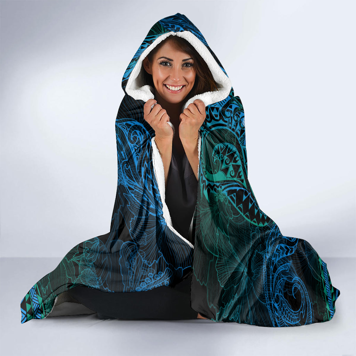 FSM Culture Day Hooded Blanket Tribal Pattern Ocean Version