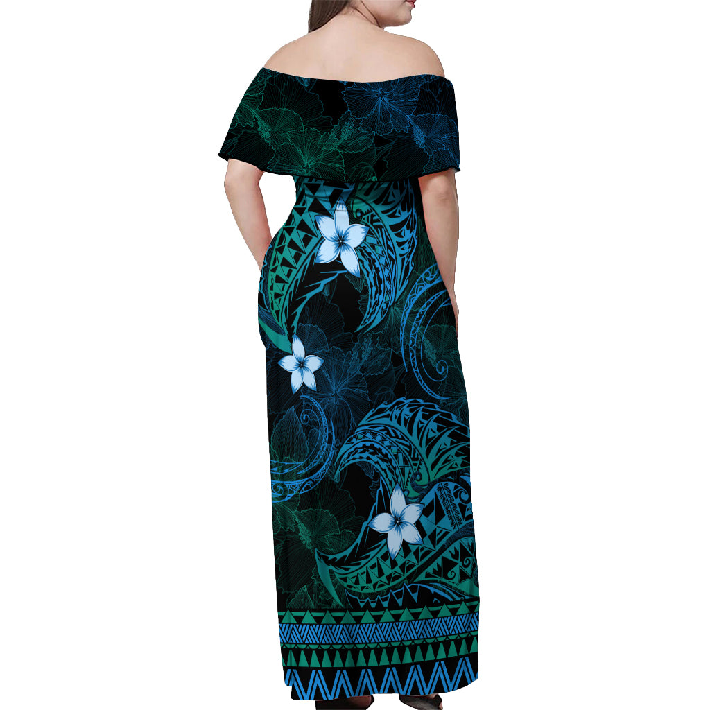 FSM Culture Day Off Shoulder Maxi Dress Tribal Pattern Ocean Version LT01 - Polynesian Pride