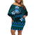 FSM Culture Day Off Shoulder Short Dress Tribal Pattern Ocean Version LT01 Women Blue - Polynesian Pride