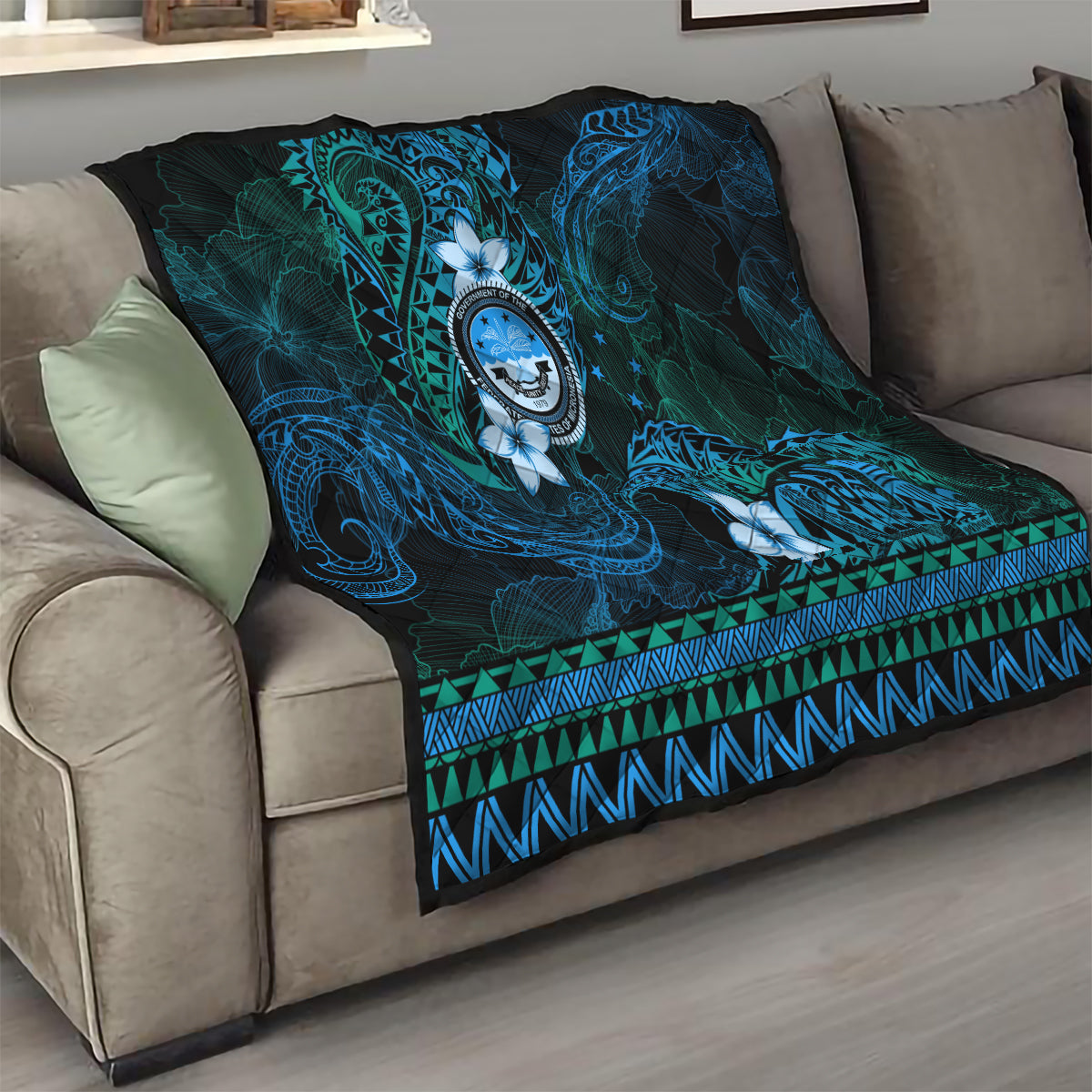 FSM Culture Day Quilt Tribal Pattern Ocean Version