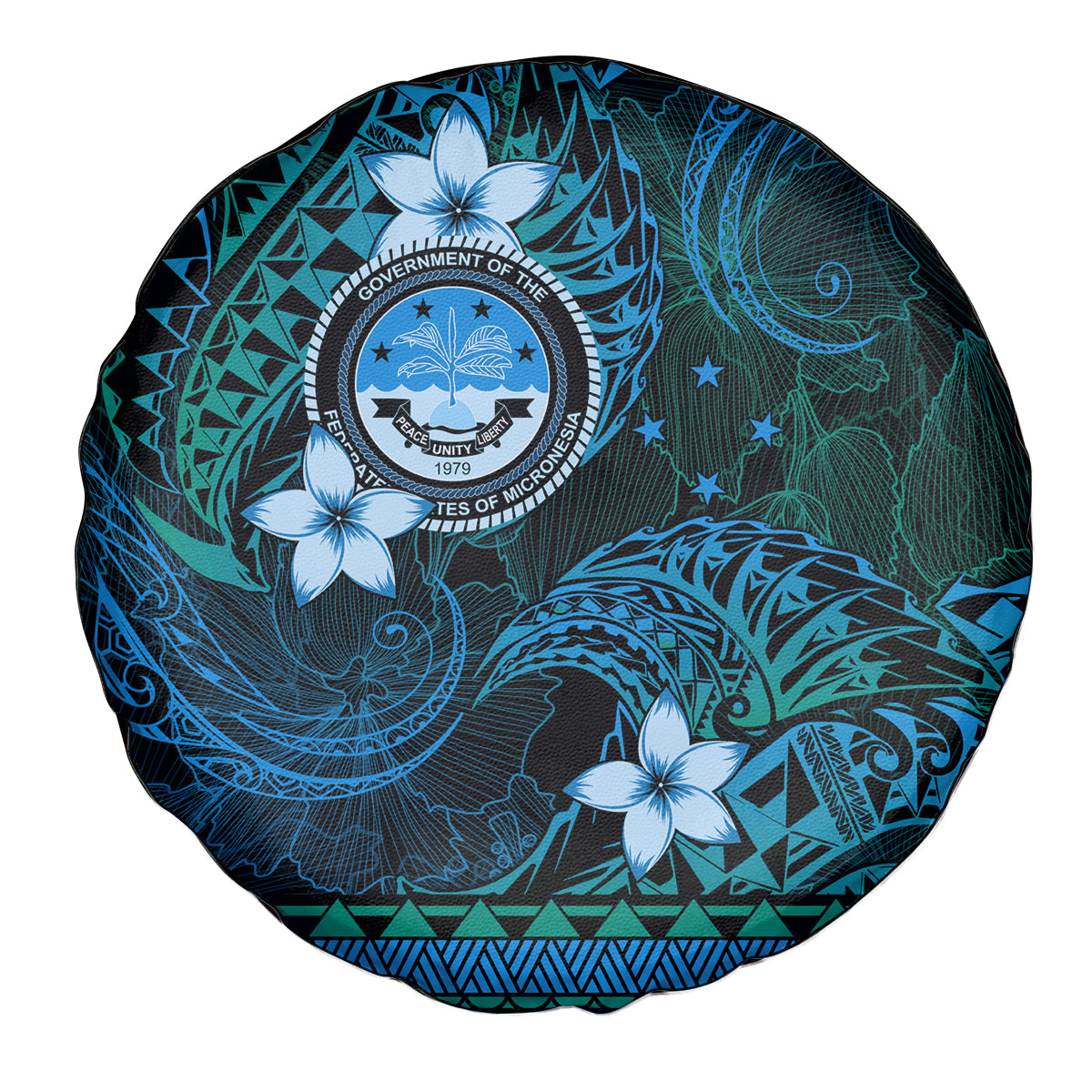 FSM Culture Day Spare Tire Cover Tribal Pattern Ocean Version