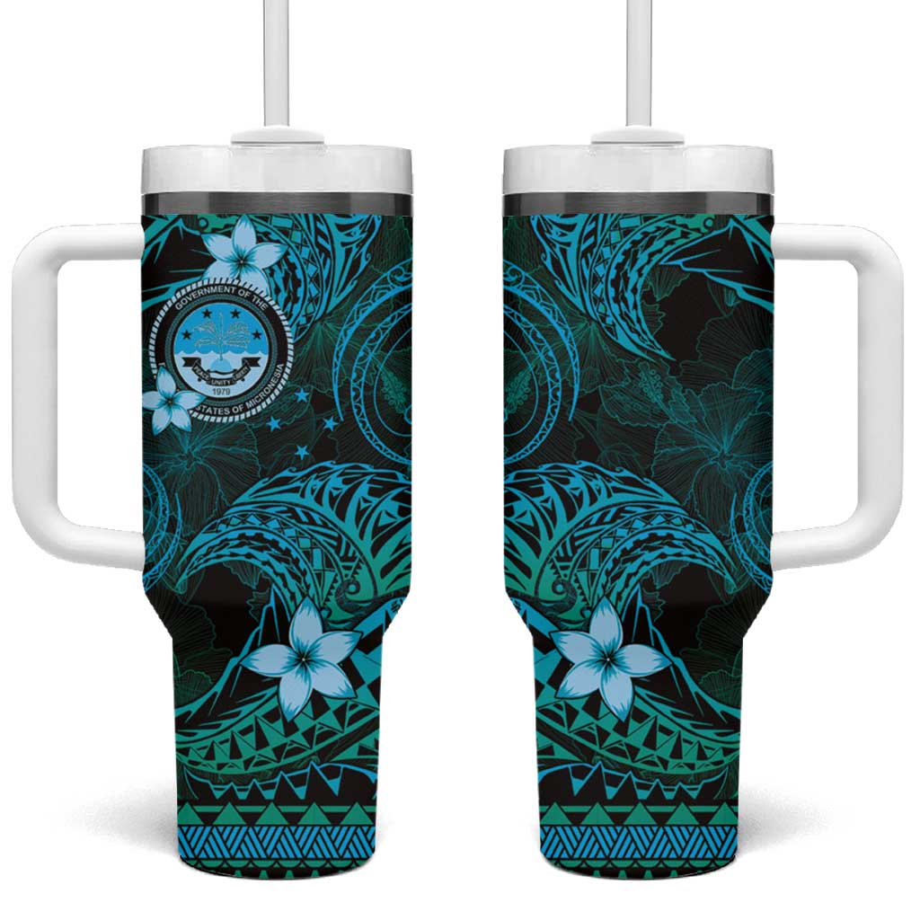 FSM Culture Day Tumbler With Handle Tribal Pattern Ocean Version