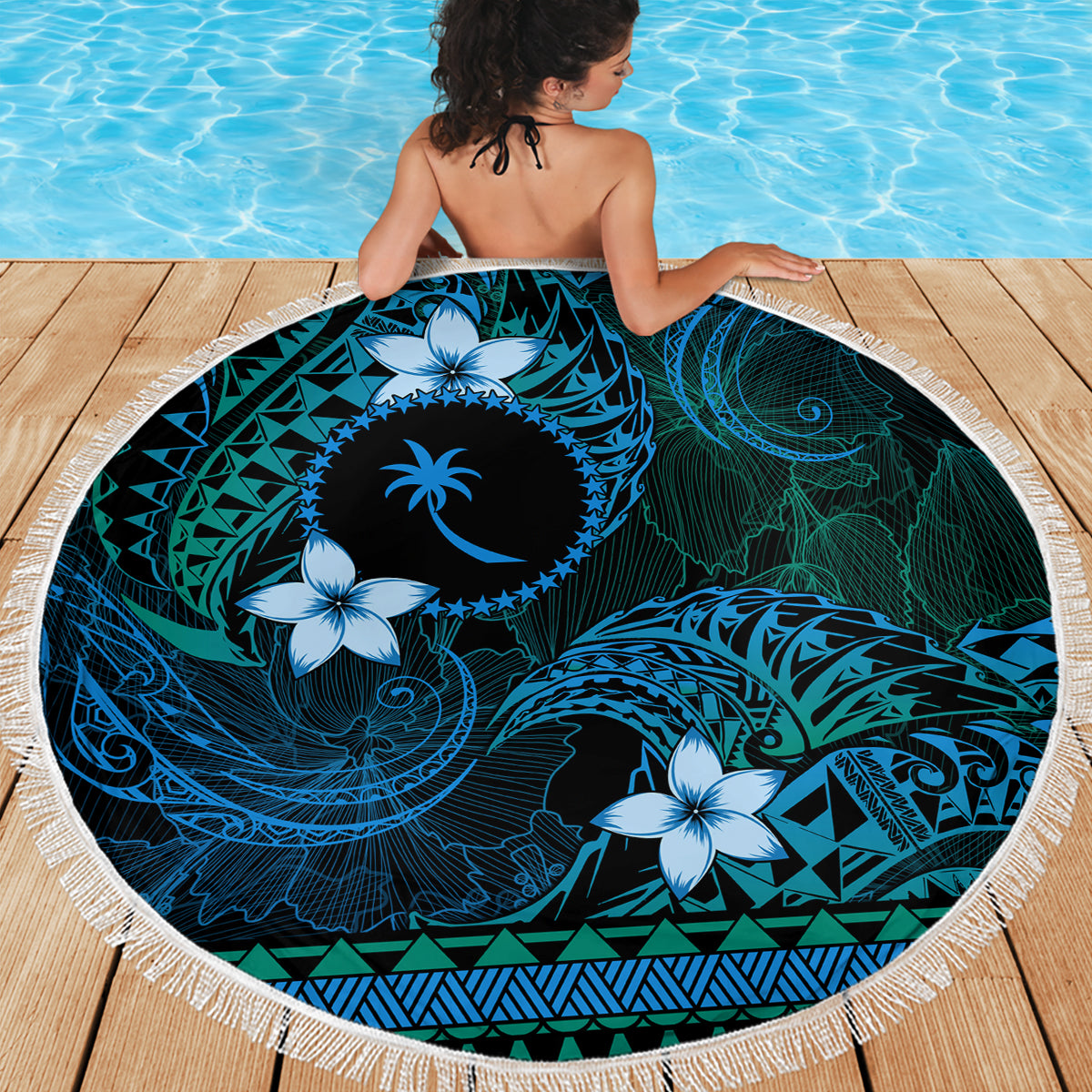 FSM Chuuk State Beach Blanket Tribal Pattern Ocean Version