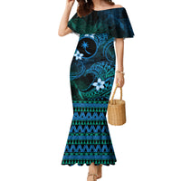 FSM Chuuk State Family Matching Mermaid Dress and Hawaiian Shirt Tribal Pattern Ocean Version LT01 Mom's Dress Blue - Polynesian Pride