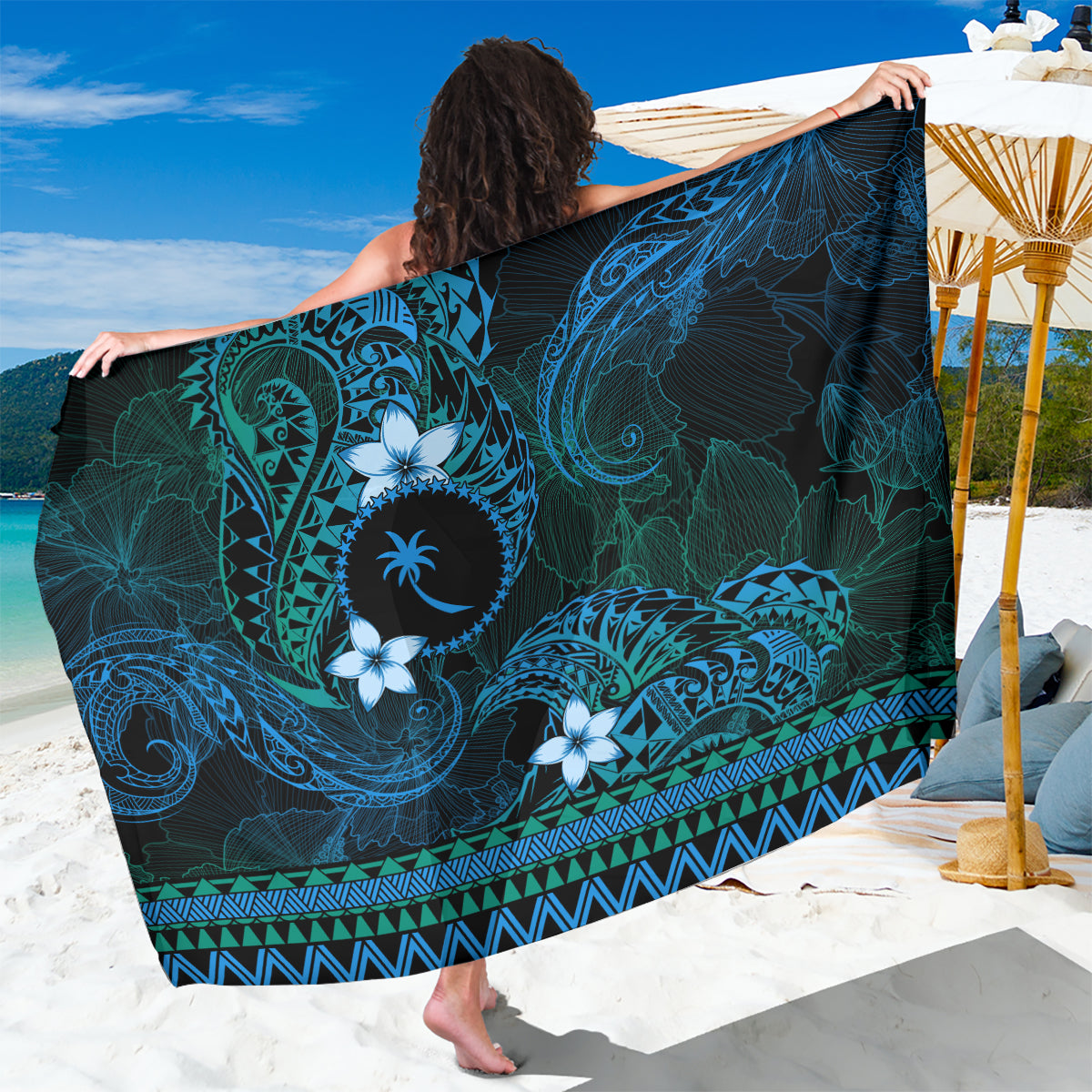 FSM Chuuk State Sarong Tribal Pattern Ocean Version