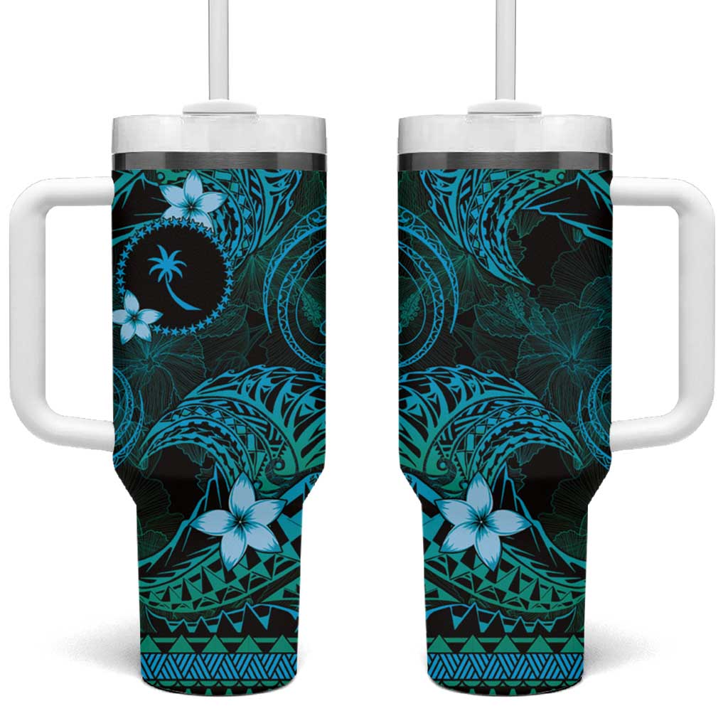 FSM Chuuk State Tumbler With Handle Tribal Pattern Ocean Version