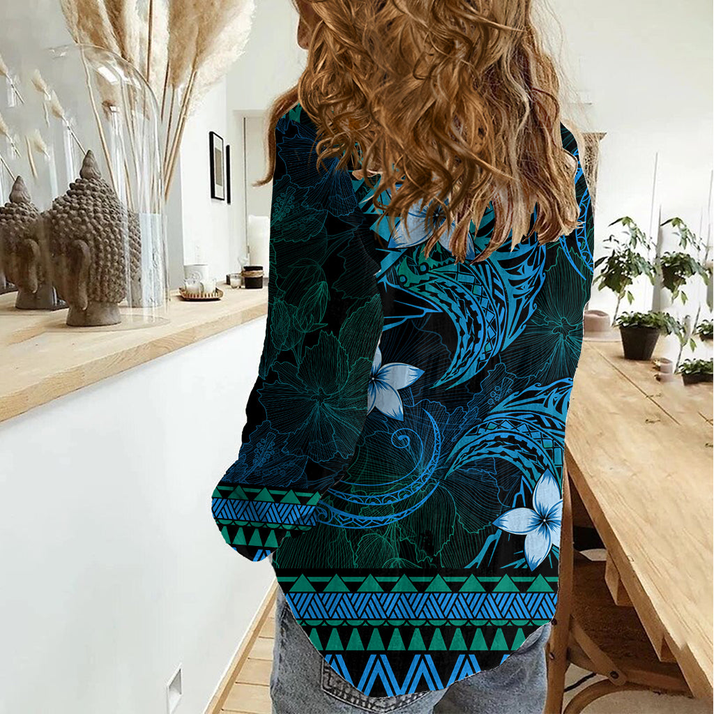 FSM Chuuk State Women Casual Shirt Tribal Pattern Ocean Version LT01 - Polynesian Pride