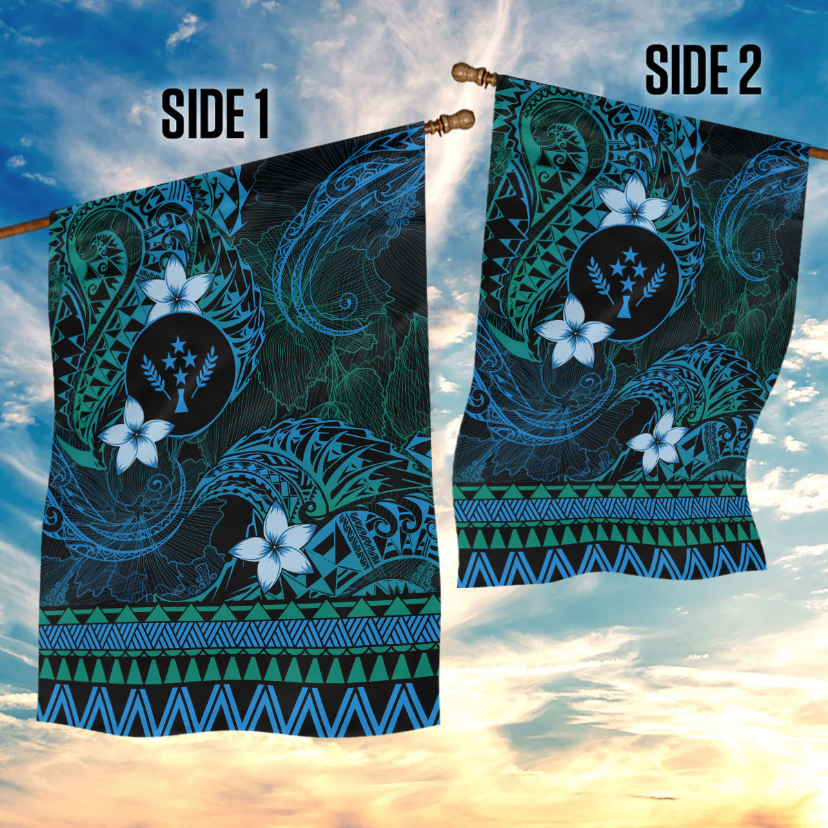FSM Kosrae State Garden Flag Tribal Pattern Ocean Version