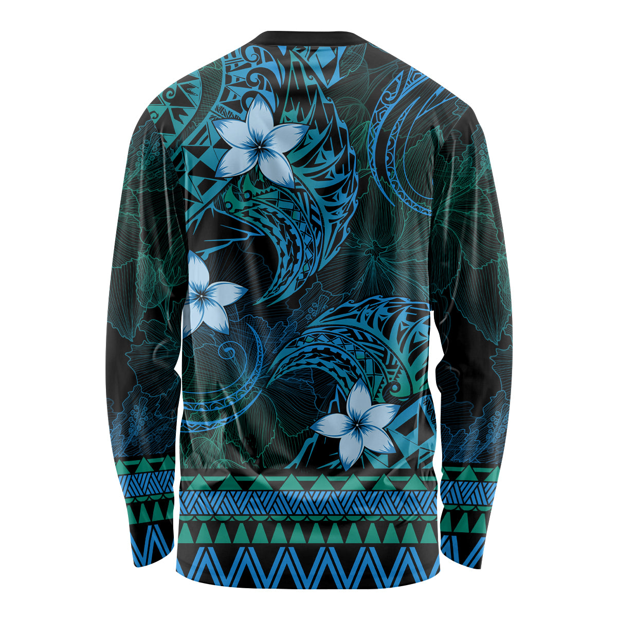 FSM Kosrae State Long Sleeve Shirt Tribal Pattern Ocean Version LT01 - Polynesian Pride