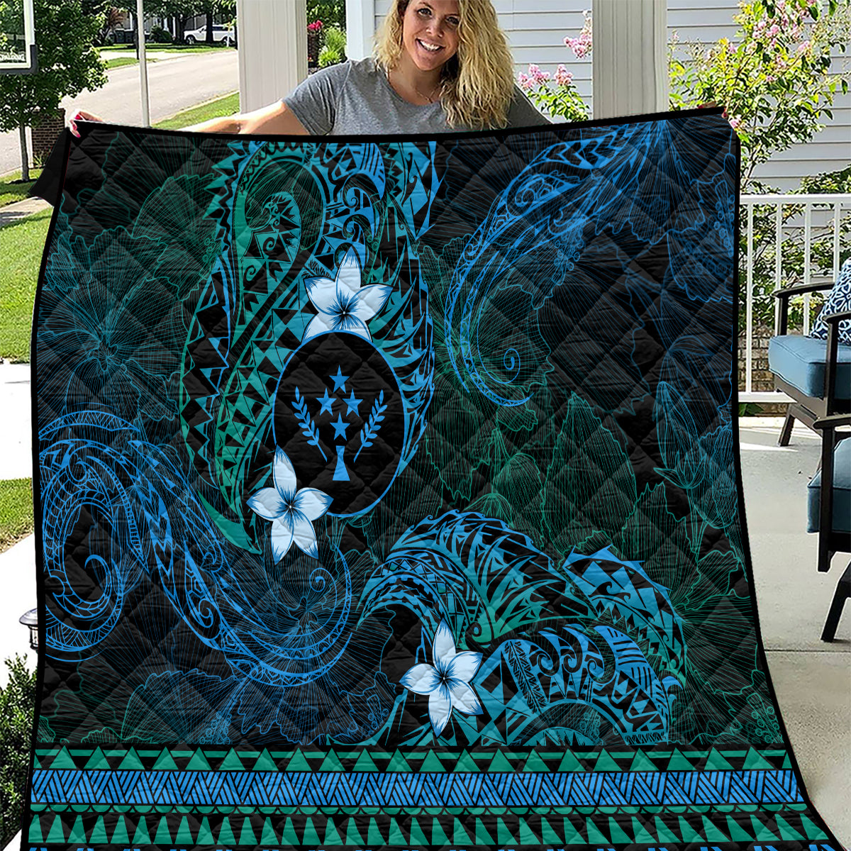 FSM Kosrae State Quilt Tribal Pattern Ocean Version