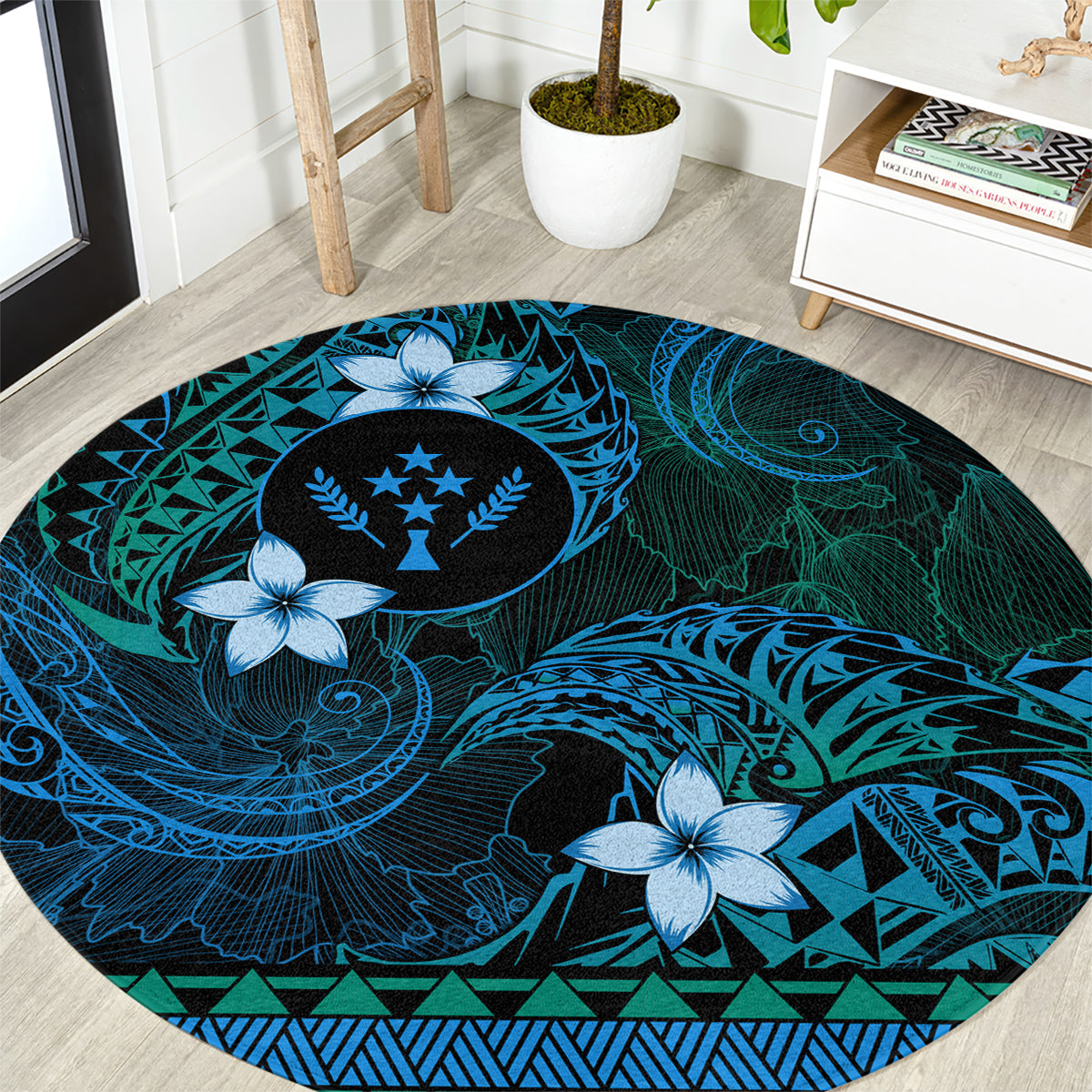 FSM Kosrae State Round Carpet Tribal Pattern Ocean Version