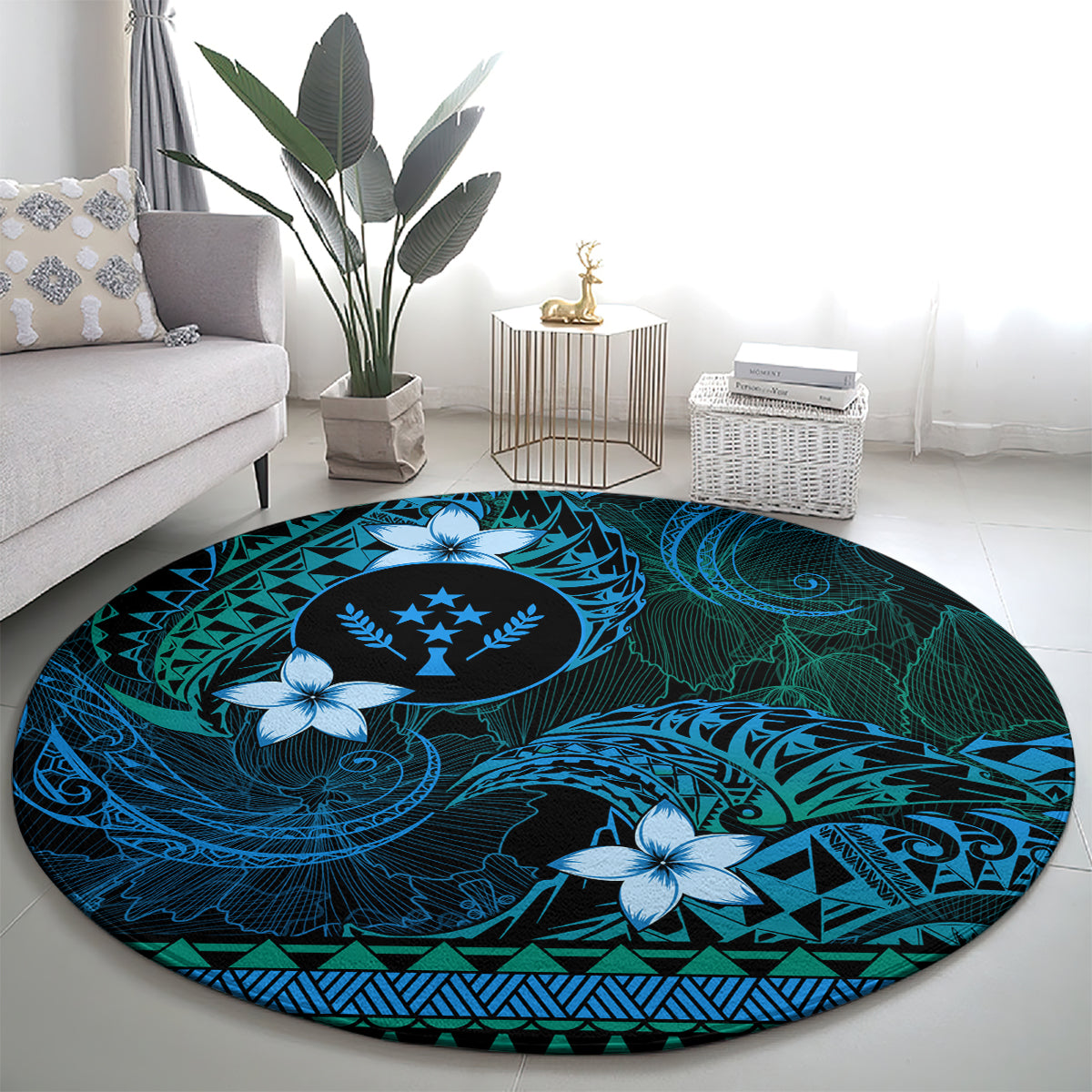 FSM Kosrae State Round Carpet Tribal Pattern Ocean Version