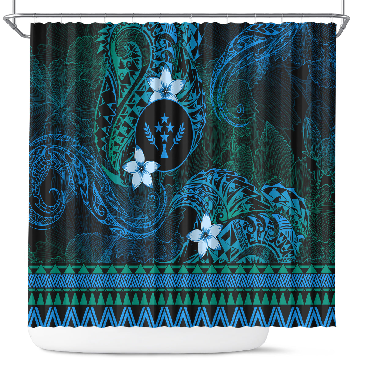 FSM Kosrae State Shower Curtain Tribal Pattern Ocean Version