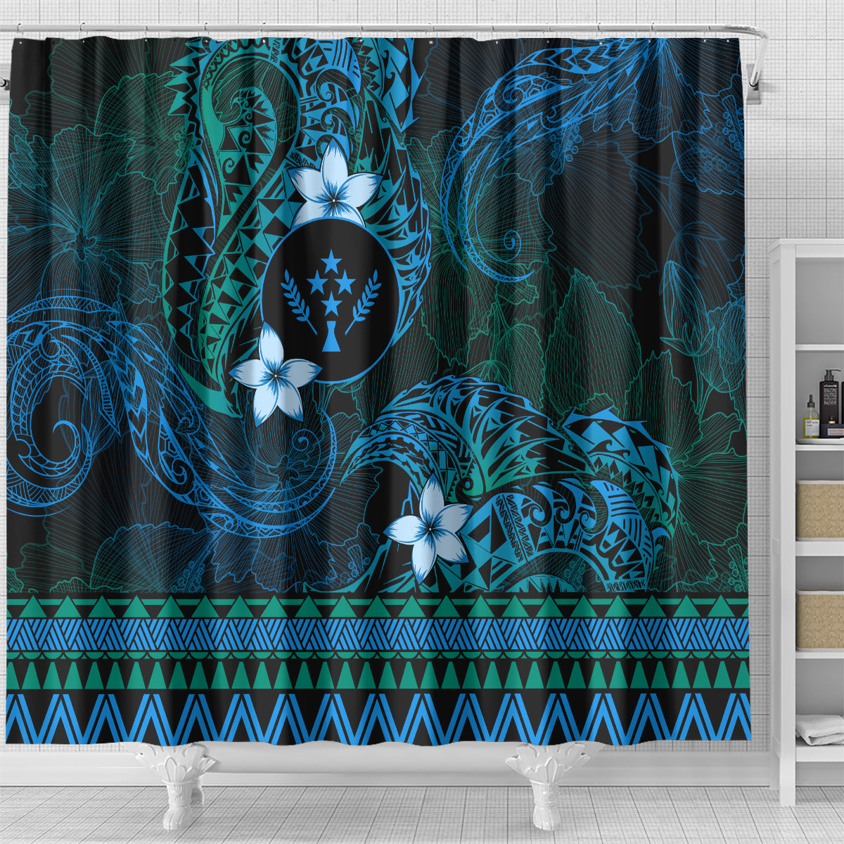 FSM Kosrae State Shower Curtain Tribal Pattern Ocean Version
