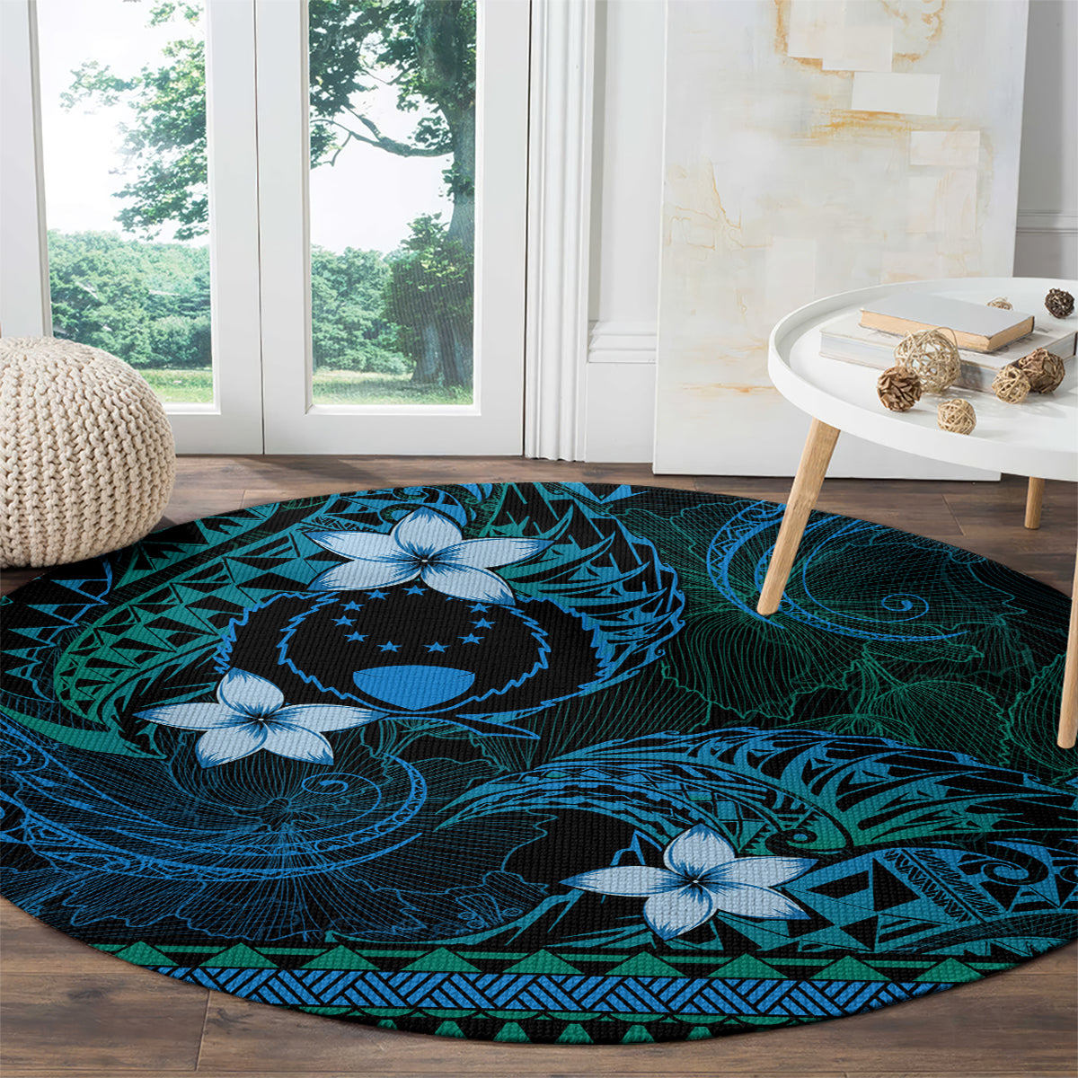 FSM Pohnpei State Round Carpet Tribal Pattern Ocean Version