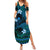 FSM Pohnpei State Summer Maxi Dress Tribal Pattern Ocean Version LT01 Women Blue - Polynesian Pride