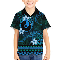 FSM Yap State Family Matching Short Sleeve Bodycon Dress and Hawaiian Shirt Tribal Pattern Ocean Version LT01 Son's Shirt Blue - Polynesian Pride