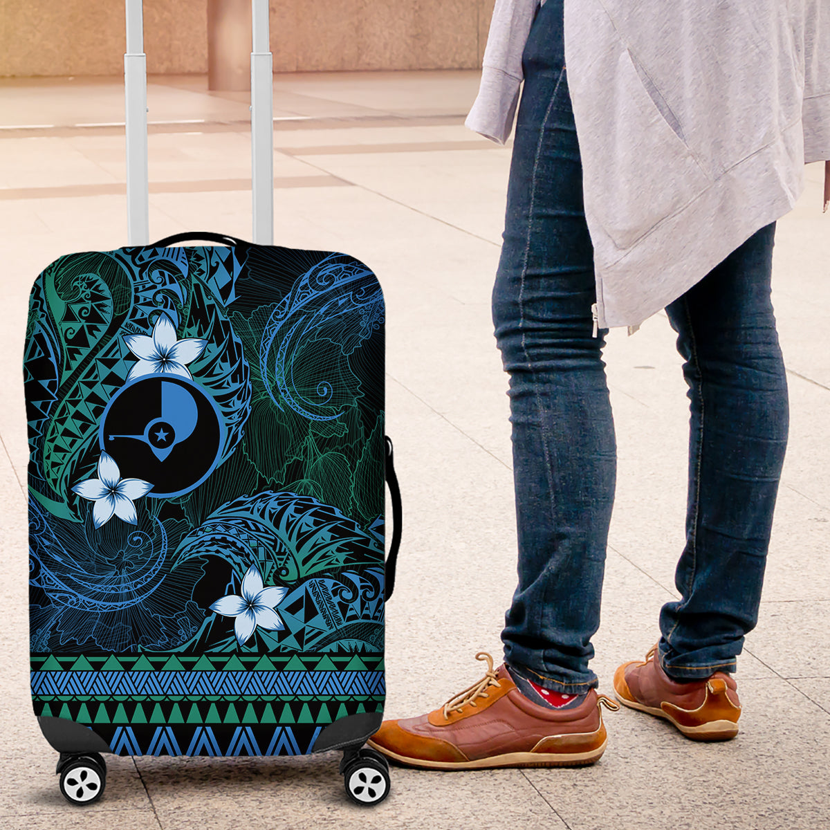 FSM Yap State Luggage Cover Tribal Pattern Ocean Version