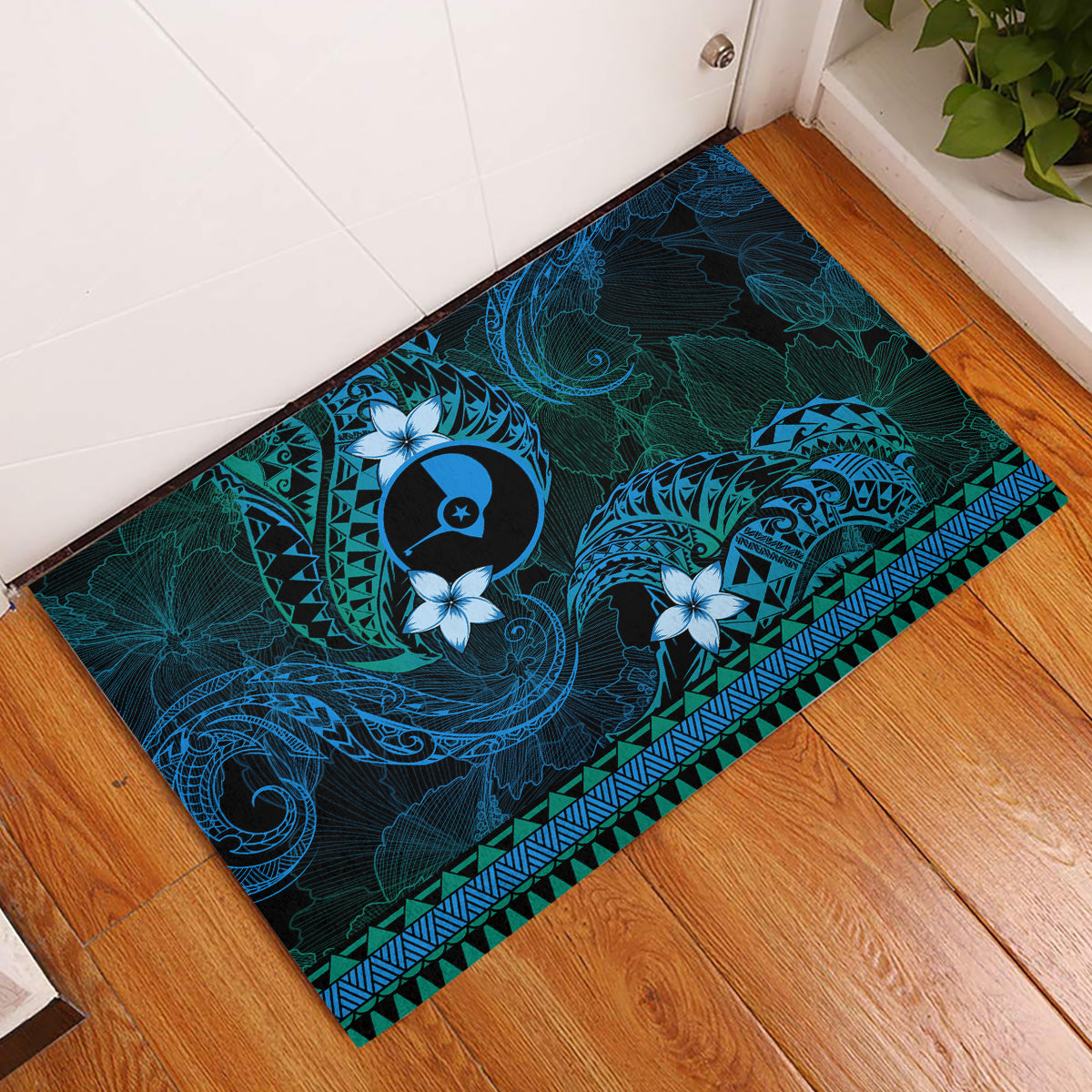 FSM Yap State Rubber Doormat Tribal Pattern Ocean Version