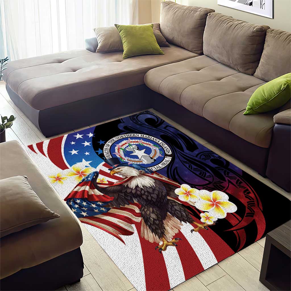 Northern Mariana Islands 4th of July Area Rug Plumeria USA Eagle