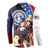 Personalized Northern Mariana Islands 4th of July Button Sweatshirt Plumeria USA Eagle
