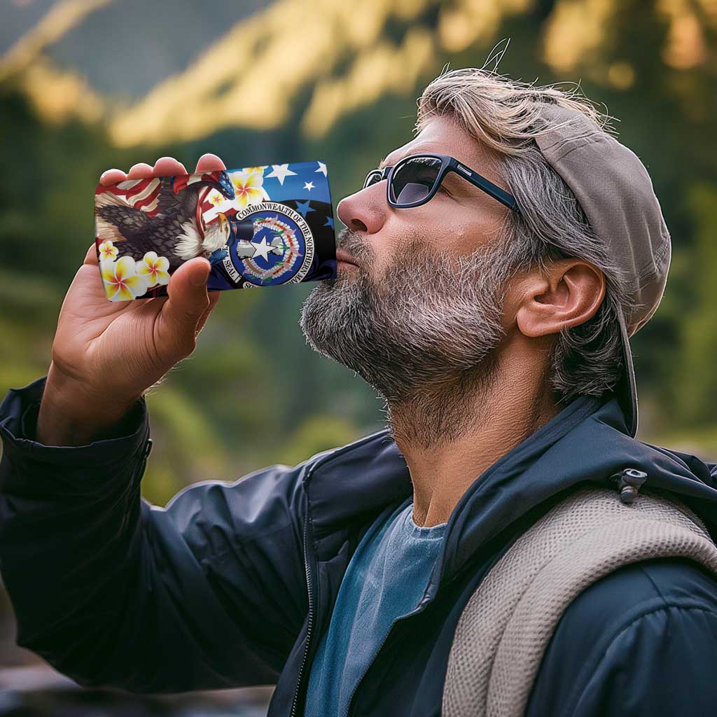 Personalized Northern Mariana Islands 4th of July 4 in 1 Can Cooler Tumbler Plumeria USA Eagle