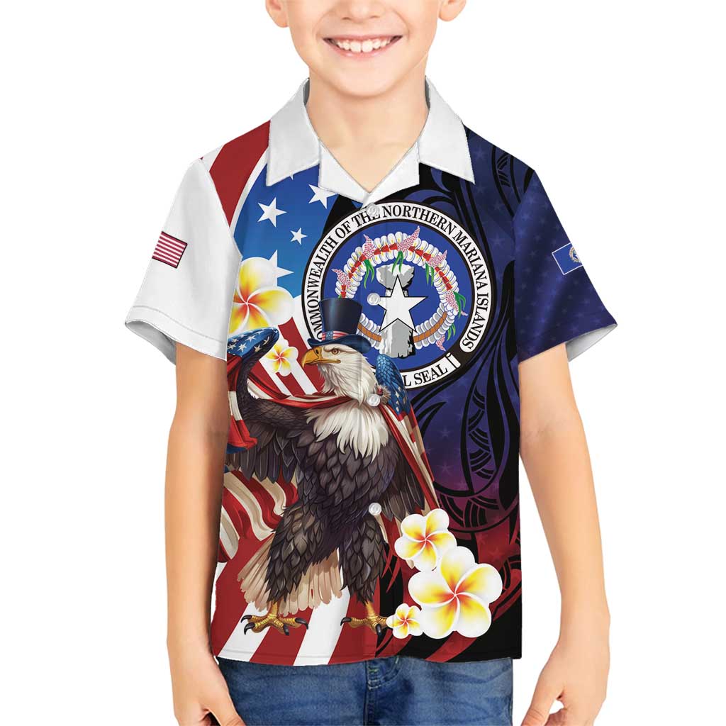 Personalized Northern Mariana Islands 4th of July Family Matching Long Sleeve Bodycon Dress and Hawaiian Shirt Plumeria USA Eagle LT01 Son's Shirt Multicolor - Polynesian Pride