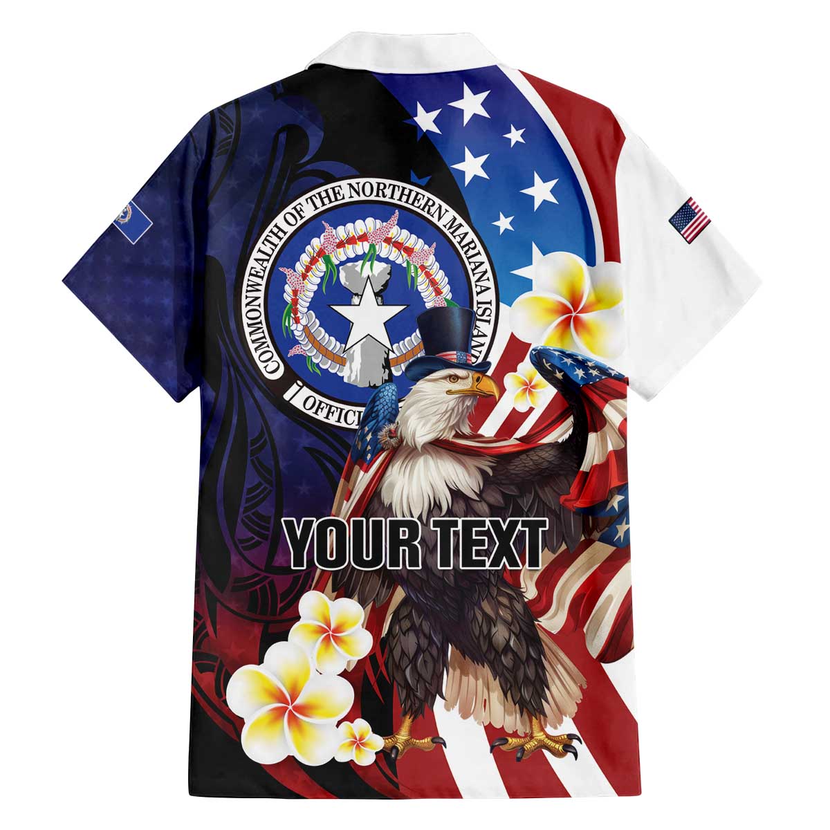 Personalized Northern Mariana Islands 4th of July Family Matching Off The Shoulder Long Sleeve Dress and Hawaiian Shirt Plumeria USA Eagle
