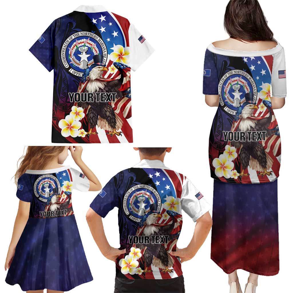 Personalized Northern Mariana Islands 4th of July Family Matching Puletasi and Hawaiian Shirt Plumeria USA Eagle